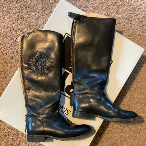 Frye Lindsay Logo Backzip black boots size 5.5 - Picture 1 of 12